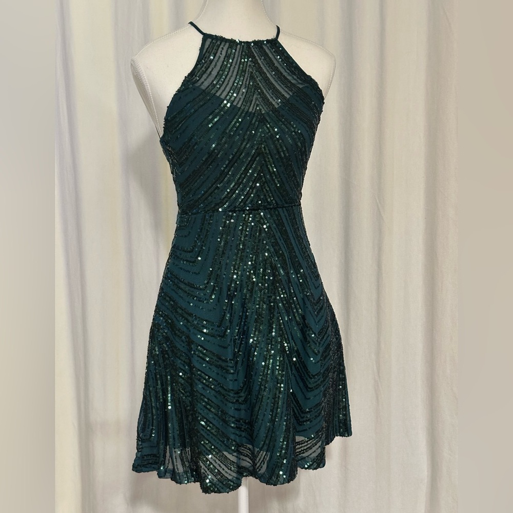 B Darlin Teal Sequin Skater Dress